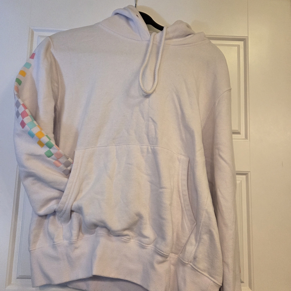 White Hoodie with Colorful Sleeve Accents